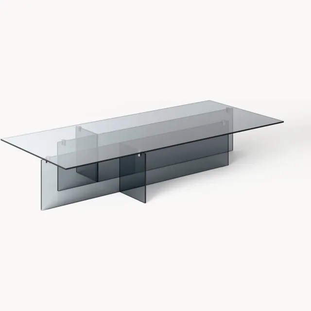 Westwing Collection Grote glazen salontafel Anouk, B 160 cm Transparant, Grijs
