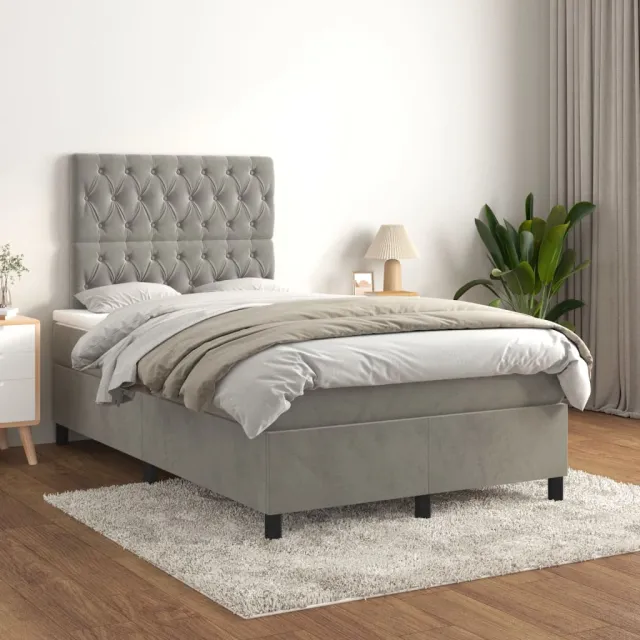 vidaXL Boxspring met matras fluweel lichtgrijs 120x200 cm grijs