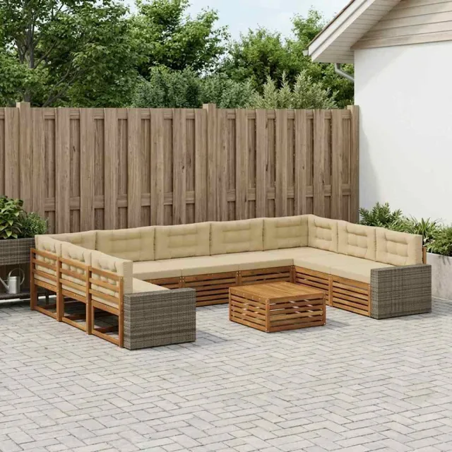 vidaXL Buiten bankenset 10 st 9-zits Natuurlijk en Beige