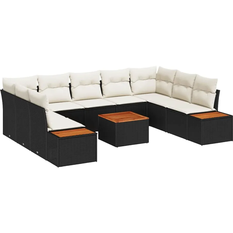 vidaXL Tuinbankenset 10 st Zwart Poly riet