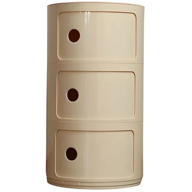 NaevaMi Nachtkastje - Bijzettafel - Side Table - Scandinavisch Nachtkastje Met Opbergruimte - 3 Lades - Meerlaags Rond Nachtkastje - Modern - Stabiel en veilig - Rubberen Sleepringen aan de Onderkant - 32x58cm - Off White
