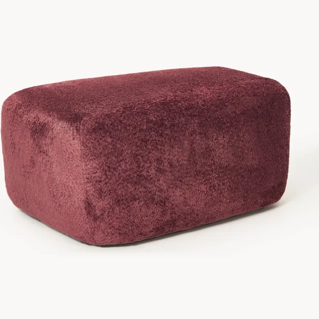 Westwing Collection Grote teddy bouclé poef Wolke Wijnrood