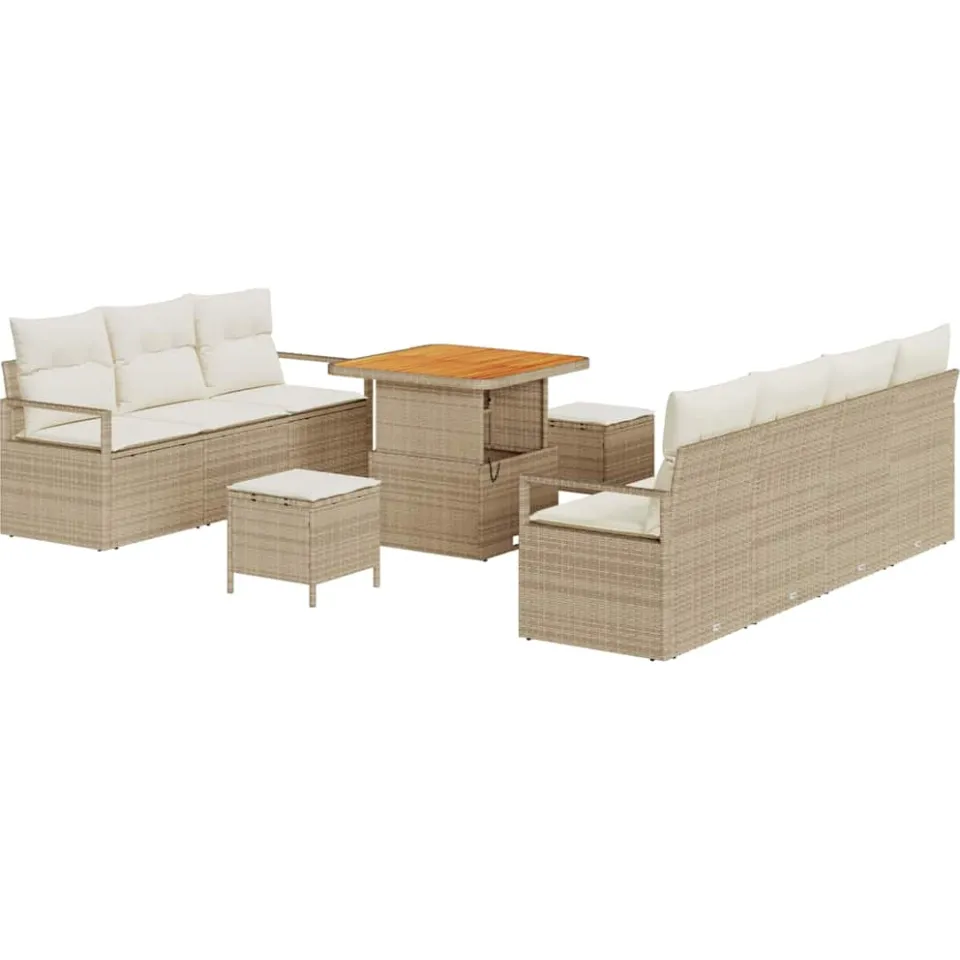 vidaXL Tuinbankenset 10 st Beige poly rattan