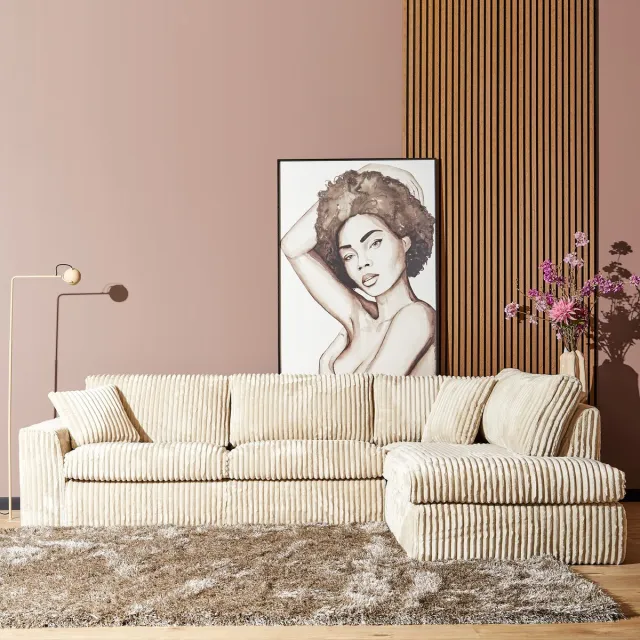 Mysofa Hoekbank Teddy - Beige Teddy - Rechts - 271x199x91cm
