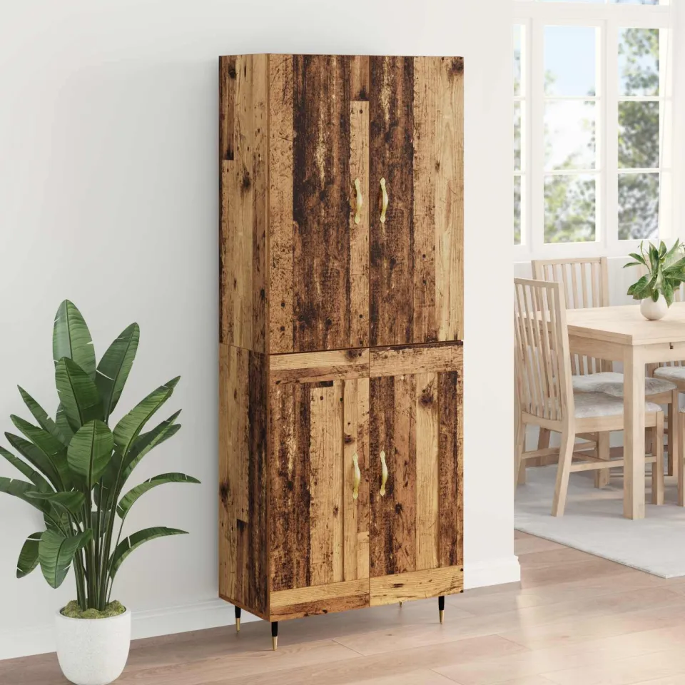 vidaXL Highboard Oud Hout 69,5 x 34 x 180 cm Bewerkt hout bruin, foto 4