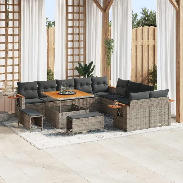 vidaXL Tuinbankenset 13 st Grijs poly rattan, foto 2