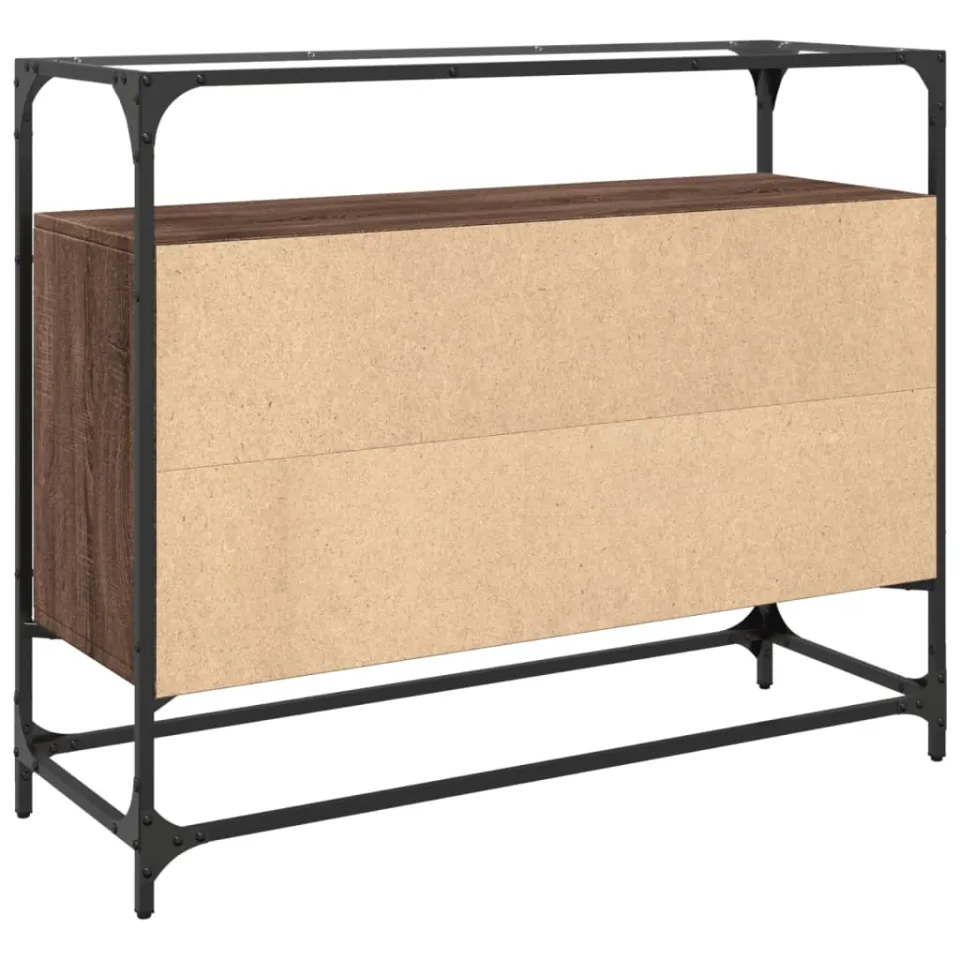 vidaXL Dressoir met glazen blad 98x35x81 cm hout bruin eikenkleurig, foto 4