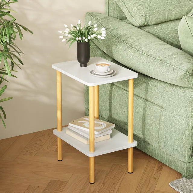 Unyqoos Stijlvolle en Functionele Houten Bijzettafel met Tweelaags Ontwerp voor Elke Ruimte Natuurlijk & wit