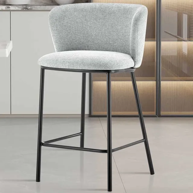 Rousseau Barstoel Arthur lichtgrijs – Rousseau – voor keukeneiland - Zithoogte 65,5 cm – Gestoffeerd – Metalen Poten
