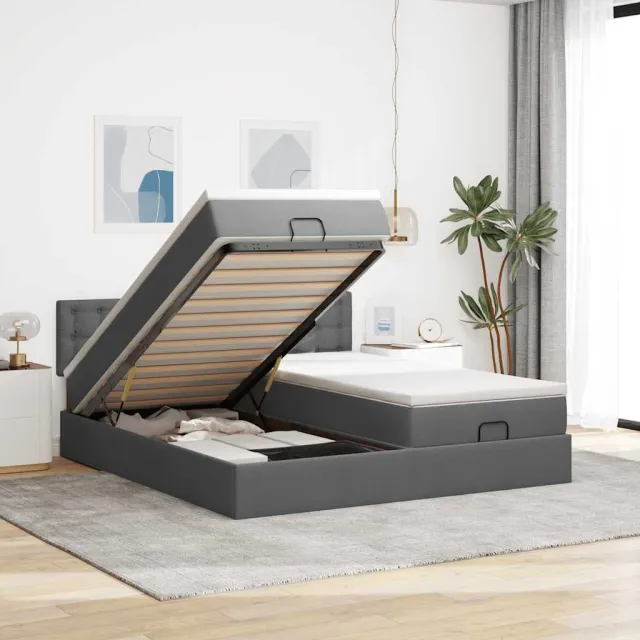 vidaXL Ottoman bed met matrassen 200x200cm stof donkergrijs grijs