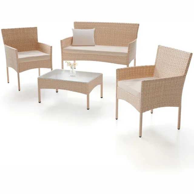 Juskys Tuinset / Loungeset Fort Myers - 4-delig - polyrotan - Crème / Zand