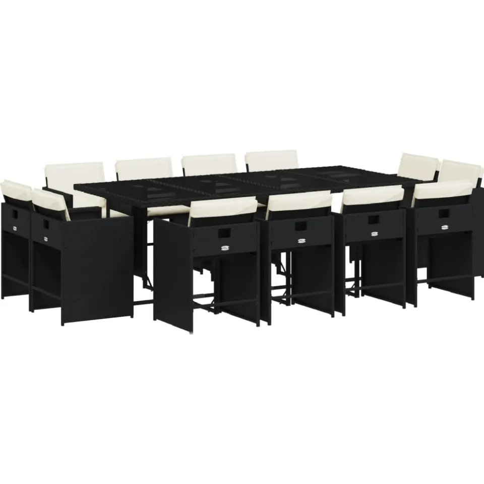 vidaXL 13-delige Tuinset met kussens poly rattan zwart, foto 3