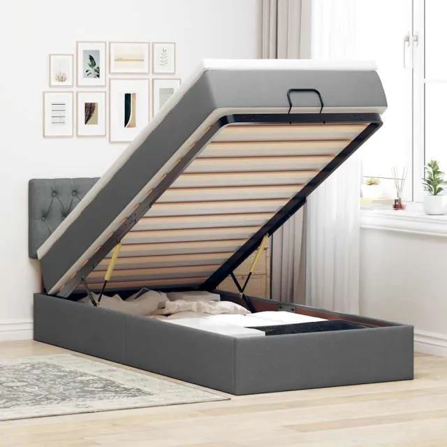 vidaXL Ottoman bed met matras en LED's 90x190cm stof donkergrijs