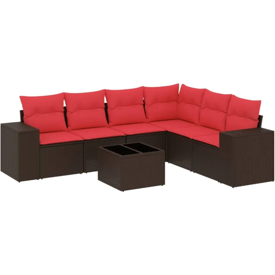 vidaXL 7-delige tuinbankset met kussens, bruin polyrotan, foto 3