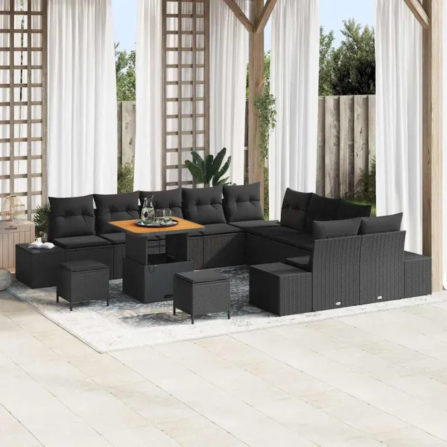 vidaXL Tuinbankenset 13 st Zwart poly rattan, foto 2