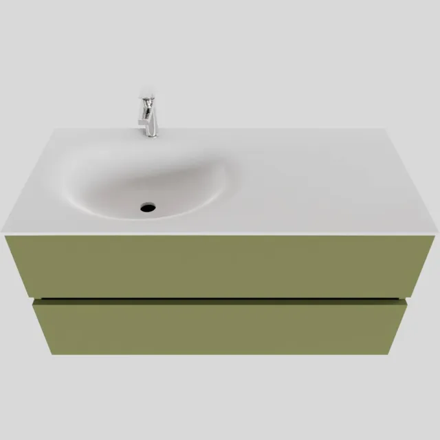 Boss & Wessing Badkamermeubel Solid Surface BWS Stockholm 100x46 cm Links Mat Groen (met 1 kraangat)