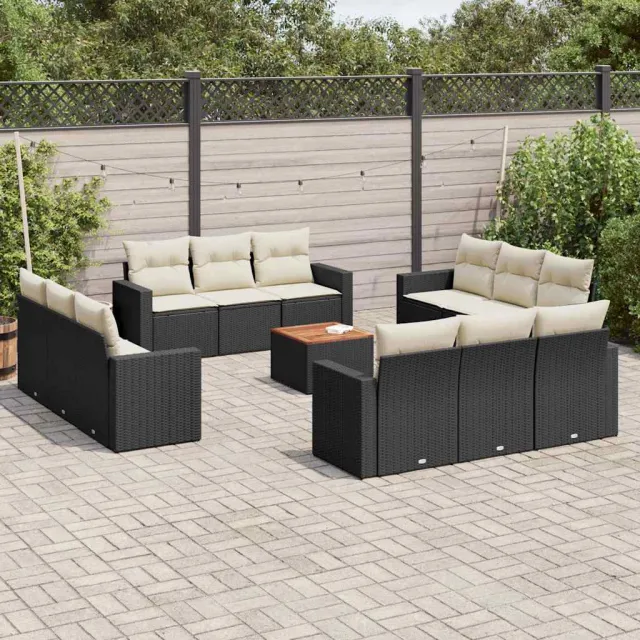 vidaXL 13-delige Loungeset met kussens poly rattan zwart, foto 2