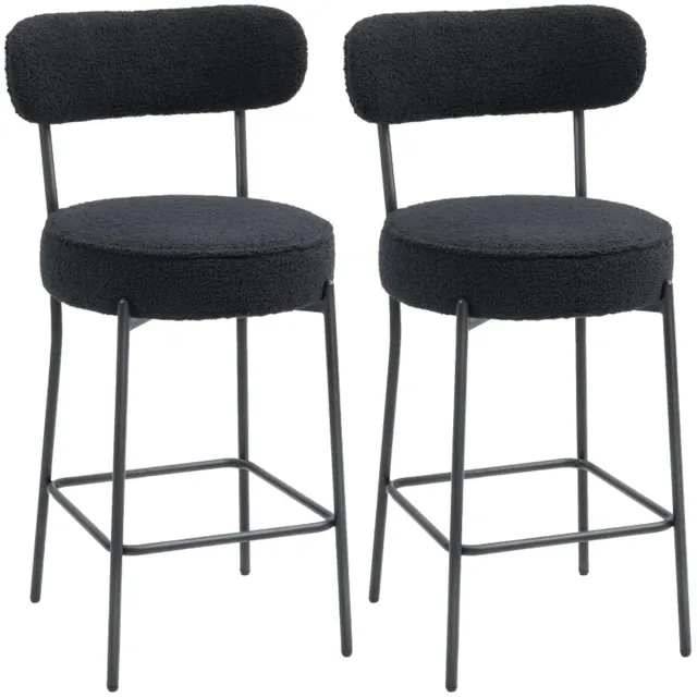 ZYLARO Barkruk - Set Van 2 - Barstoelen Met Gestoffeerde Zitting En Voetsteun - Fleece Bekleding - Metalen Frame - Zwart