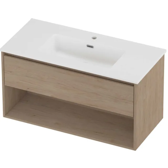 Proline Tribute Badmeubelset Porselein Elegant Met Schap 100x46x54 cm Mat White Ideal Oak Eiken