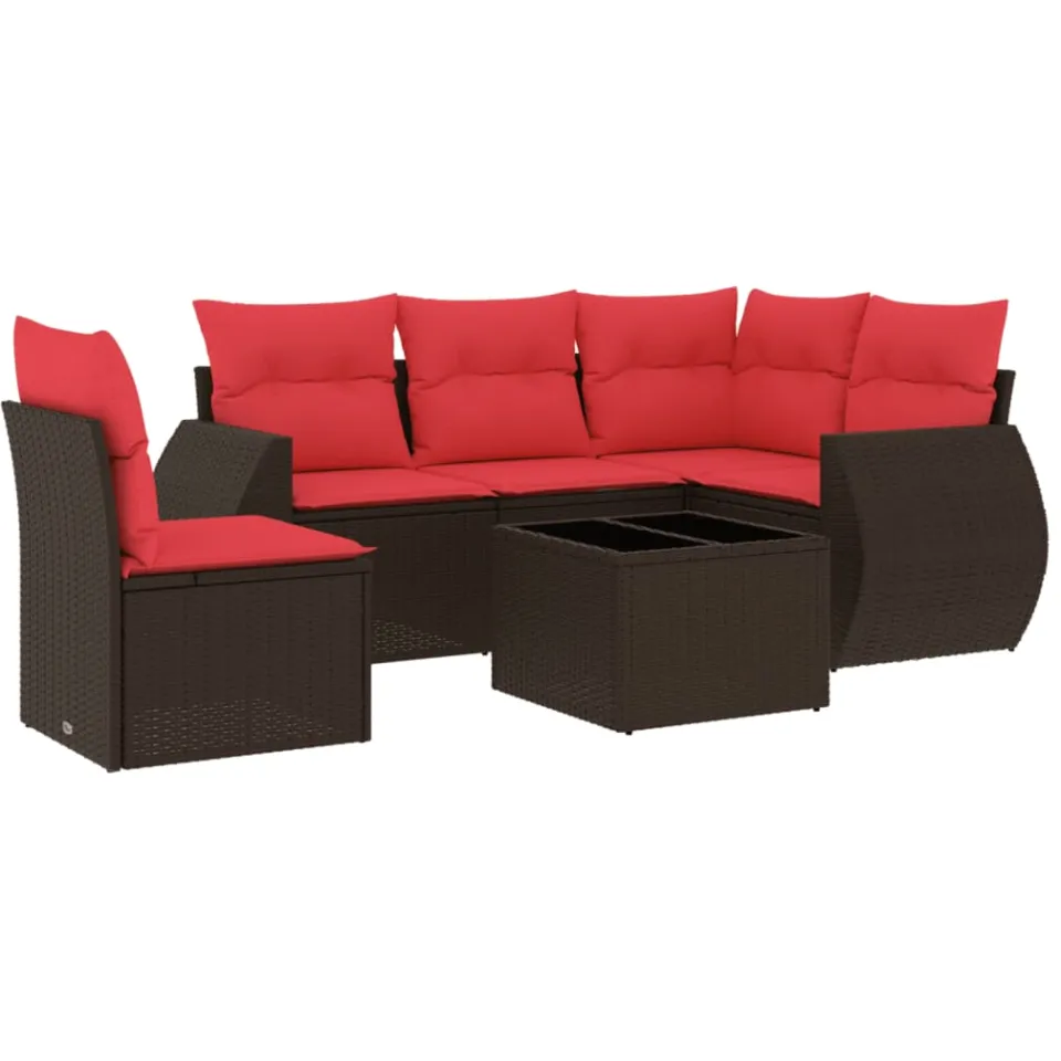 vidaXL 6-delige tuinbankset met kussens, bruin polyrotan, foto 4