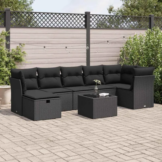 vidaXL 8-delige Loungeset met kussens poly rattan zwart, foto 2