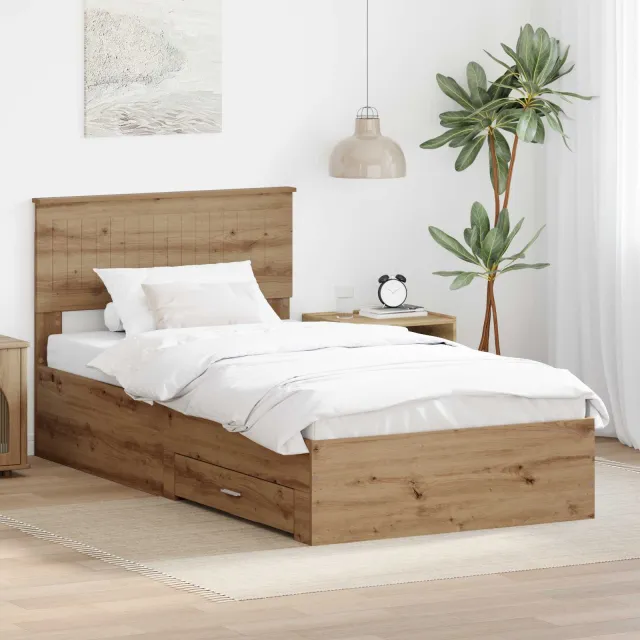 vidaXL Bedframe met lade Artisanaal eiken 100 x 200 cm Bewerkt hout Bruin