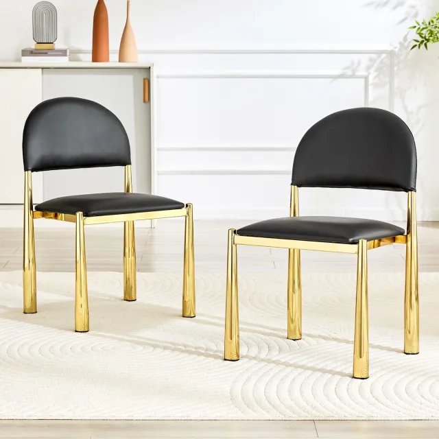 Clruro Eetkamerstoelen - 80 cm - 2 Stuks met Halfronde Rug - PU-Leer en Metaal zwart