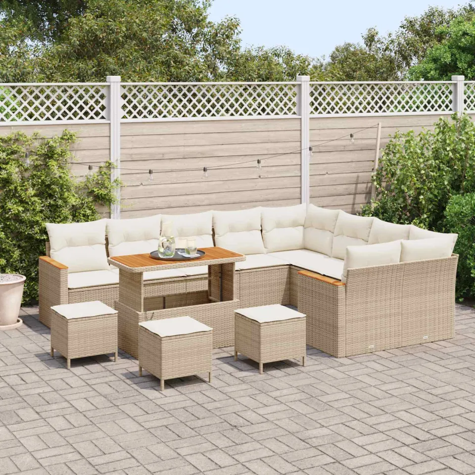 vidaXL Tuinbankenset 13 st Beige poly rattan, foto 3
