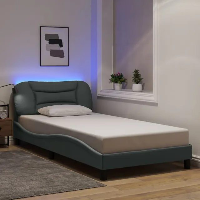 vidaXL Bedframe met LED zonder matras "Hvar" stof 100x200 cm lichtgrijs