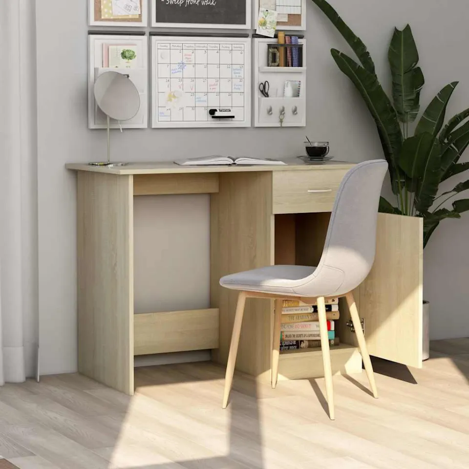 vidaXL Bureau 100x50x76 cm bewerkt hout sonoma eikenkleurig, foto 3