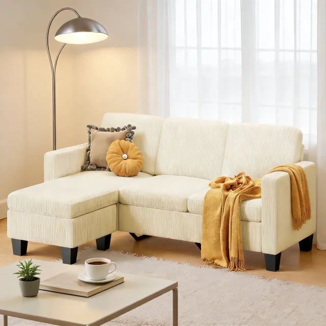 Bealife AR93 Hoekbank - L-vormige bank - Corduroy - Vierzits - 188×137×89cm - Lichtgeel