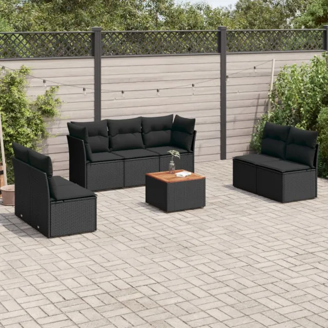 vidaXL 8-delige Loungeset met kussens poly rattan zwart, foto 2