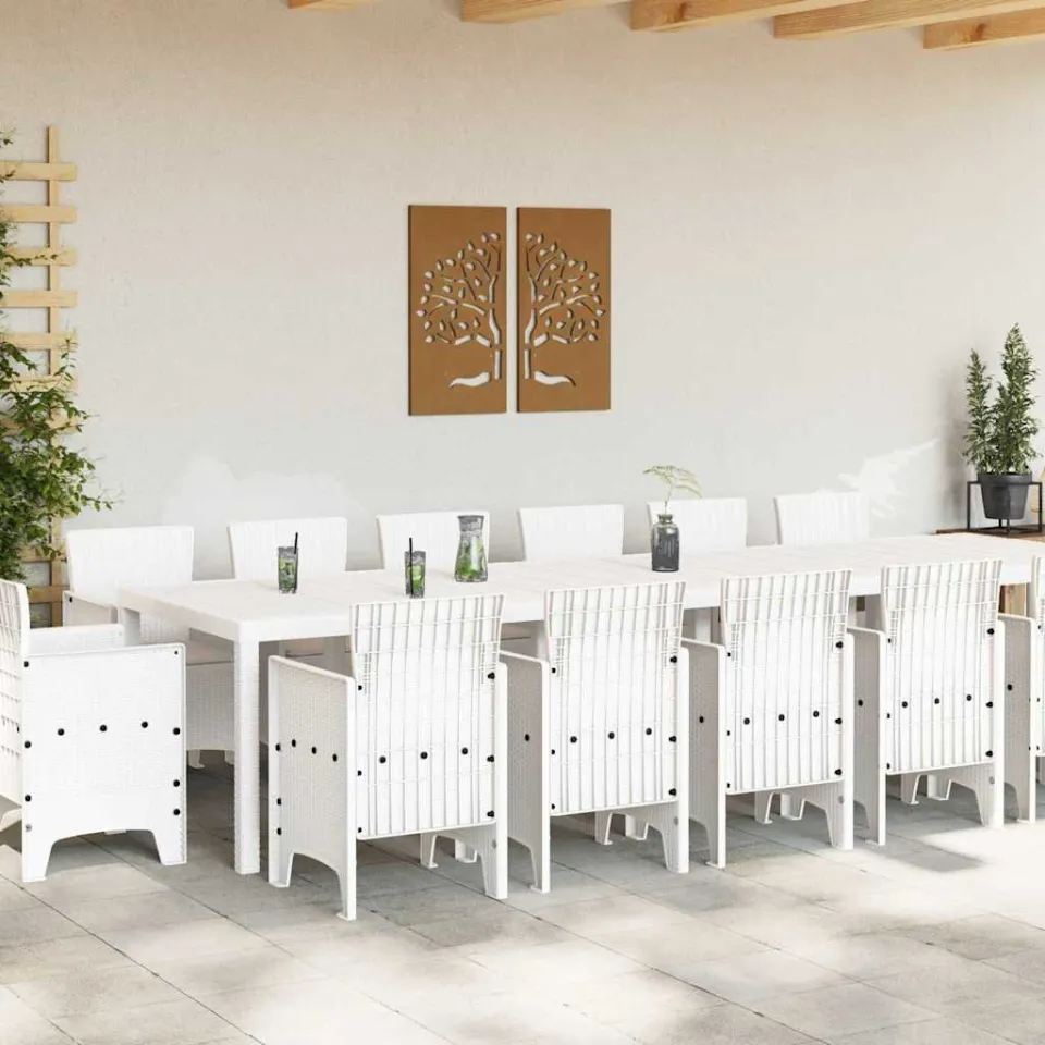 vidaXL Tuin Eetset 15 st Wit Polt riet, foto 3
