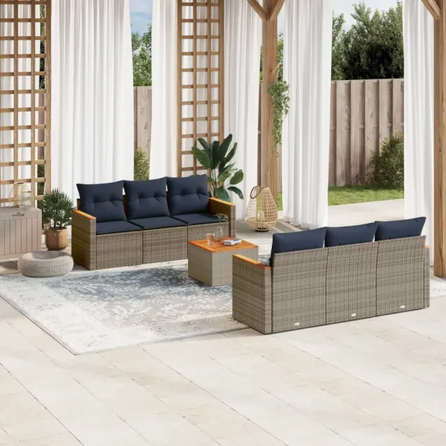 vidaXL 7-delige tuinbankset met kussens, grijs polyrotan, foto 2