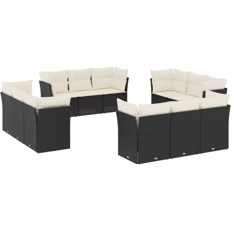vidaXL 12-delige Loungeset met kussens poly rattan zwart