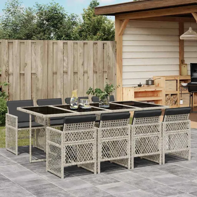 vidaXL 9-delige Tuinset met kussens poly rattan lichtgrijs grijs, foto 2