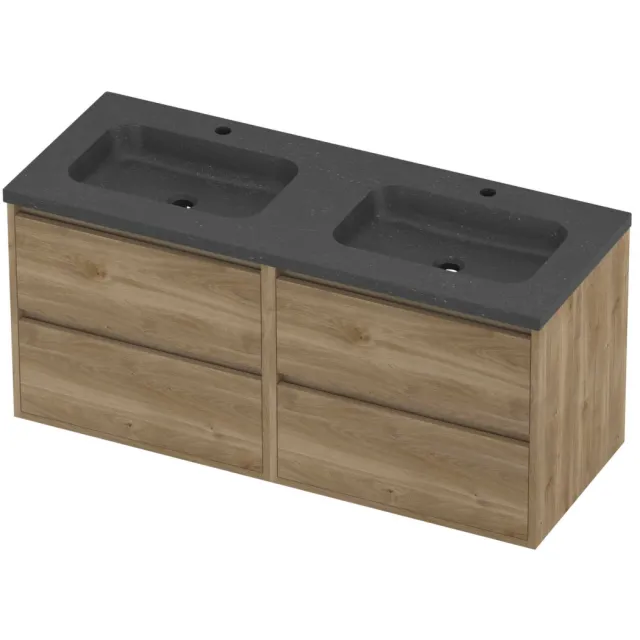 Proline Rollo Badmeubelset Hardsteen Elegant Greeploos 120x46x54 cm Blue Stone Cider Oak Eiken