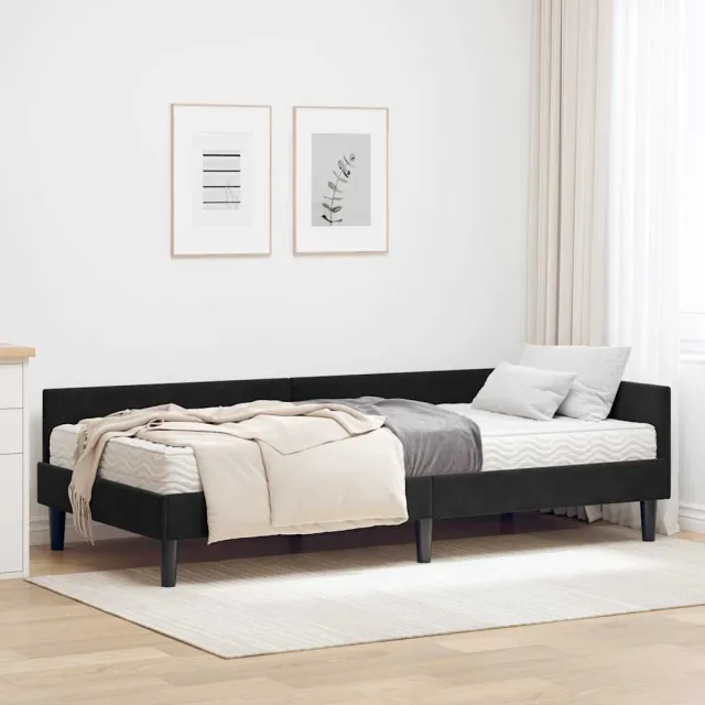 vidaXL Hoekbedframe met Matras 2 st Zwart 80 x 200 cm Fluweel