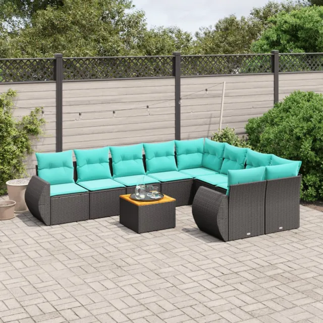 vidaXL 10-delige tuinbankset met kussens van zwart polyrotan, foto 2