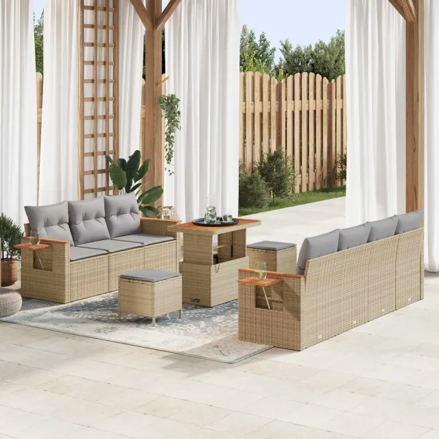 vidaXL Tuinbankenset 10 st Beige poly rattan