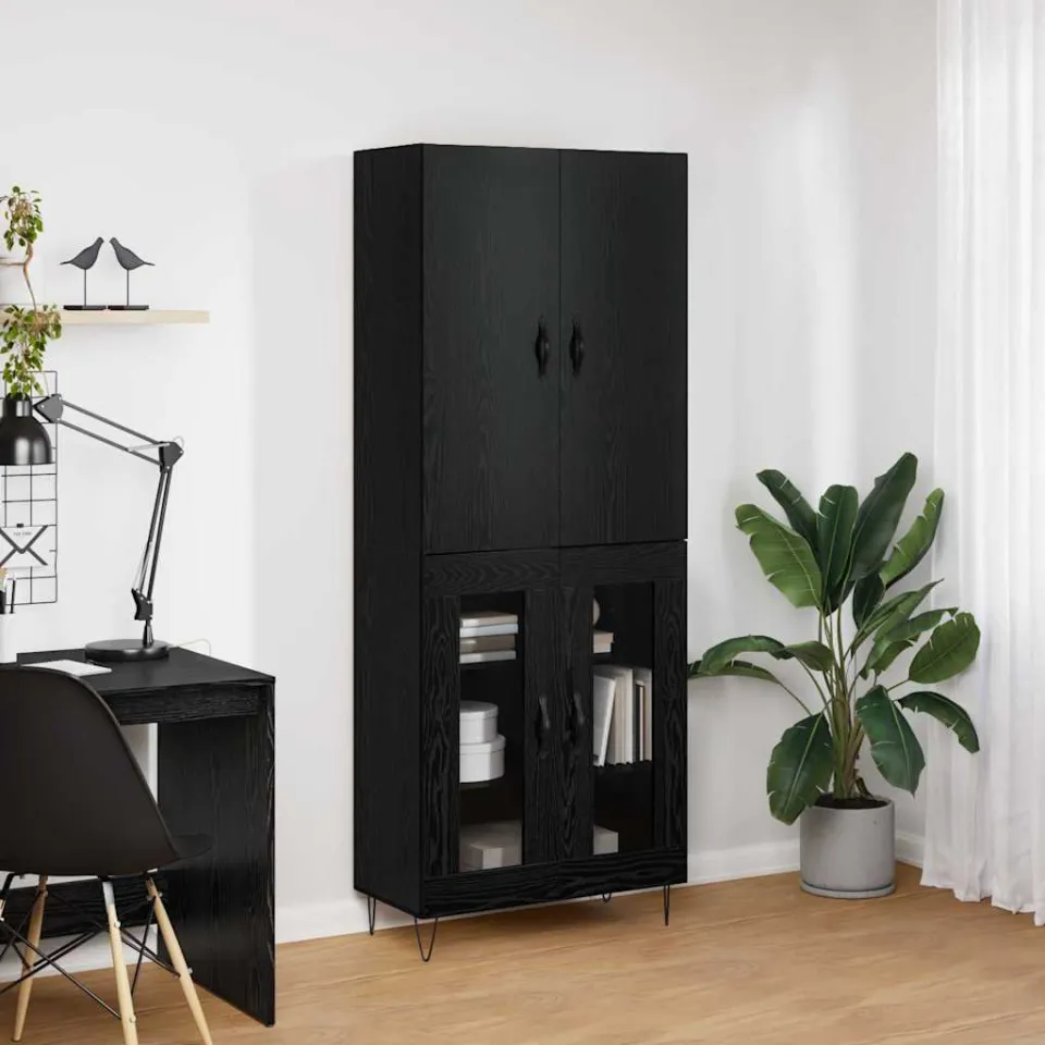 vidaXL Hoge kast 2 st Zwart Eiken 69,5 x 34 x 180 cm Bewerkt hout, foto 3