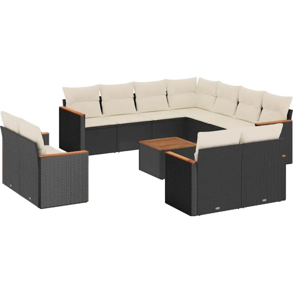 vidaXL 12-delige Loungeset met kussens poly rattan zwart