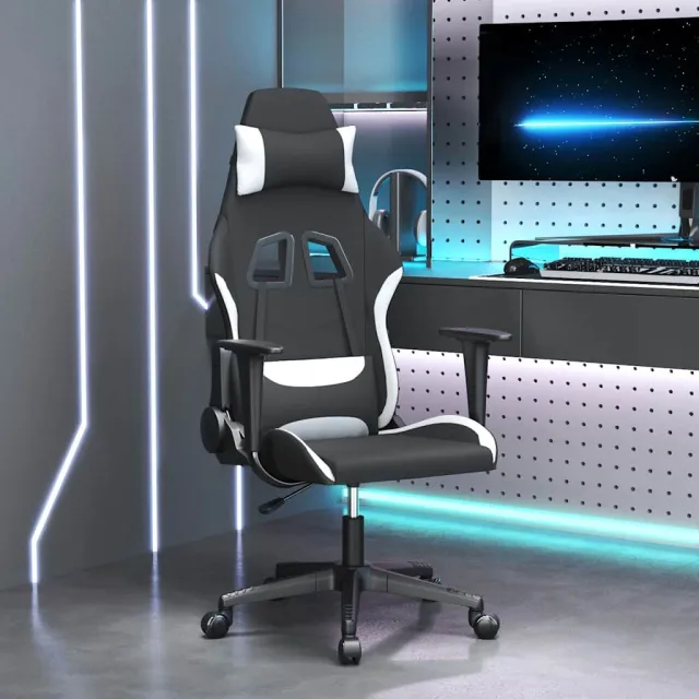 vidaXL Massage gamestoel stof zwart en wit, foto 2