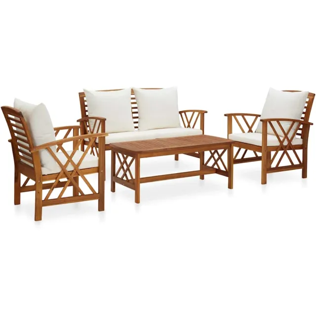vidaXL 4-delige Loungeset met kussens massief acaciahout Wit