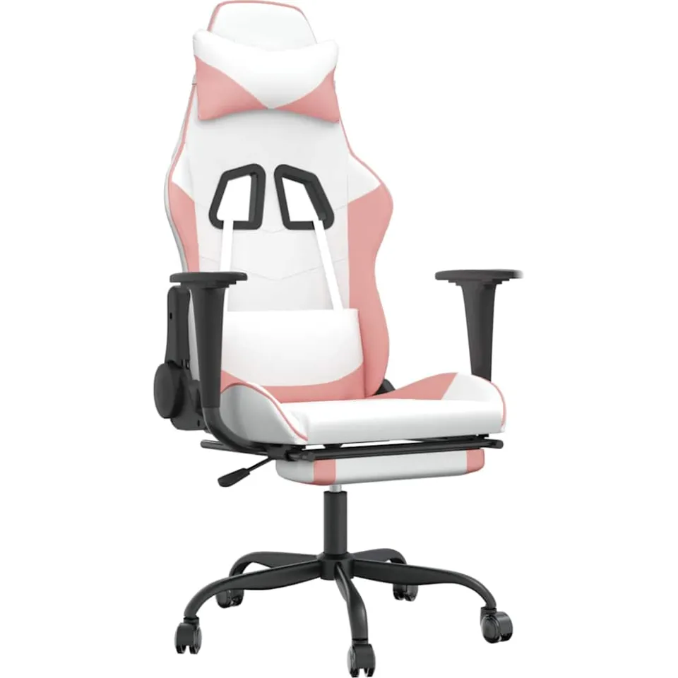 vidaXL Gamestoel met voetensteun kunstleer wit en roze, foto 3