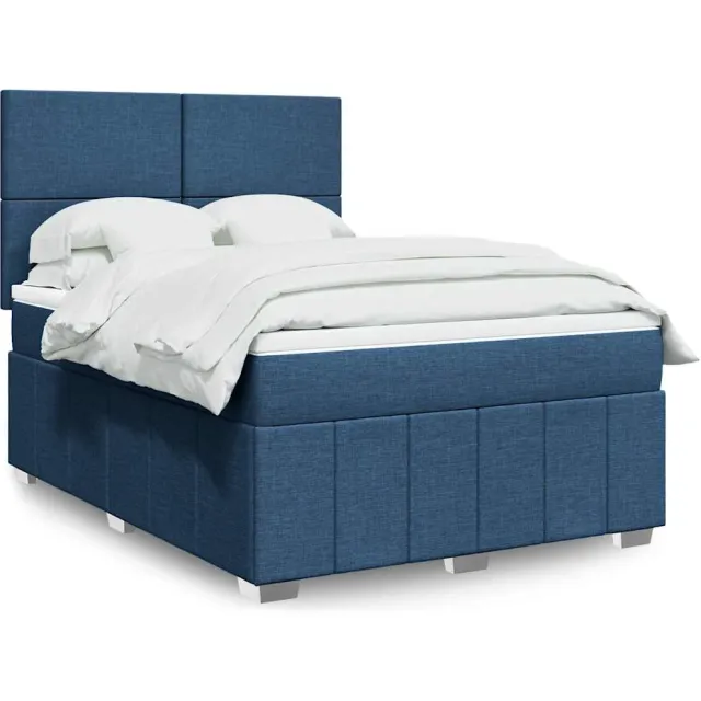 vidaXL Boxspring met matras stof blauw 140x190 cm