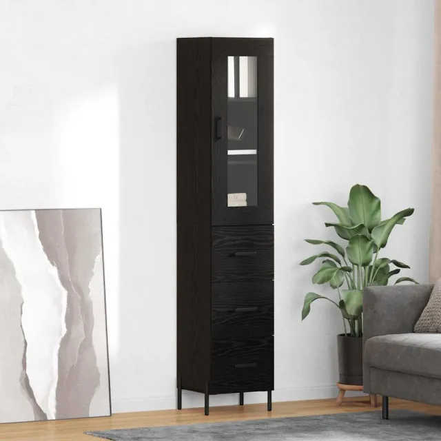 vidaXL Highboard Zwart Eiken 34,5 x 34 x 180 cm Bewerkt hout