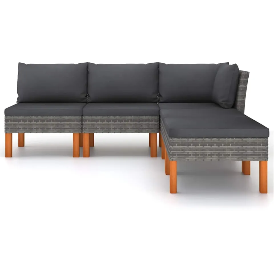 vidaXL 5-delige Loungeset met kussens poly rattan grijs