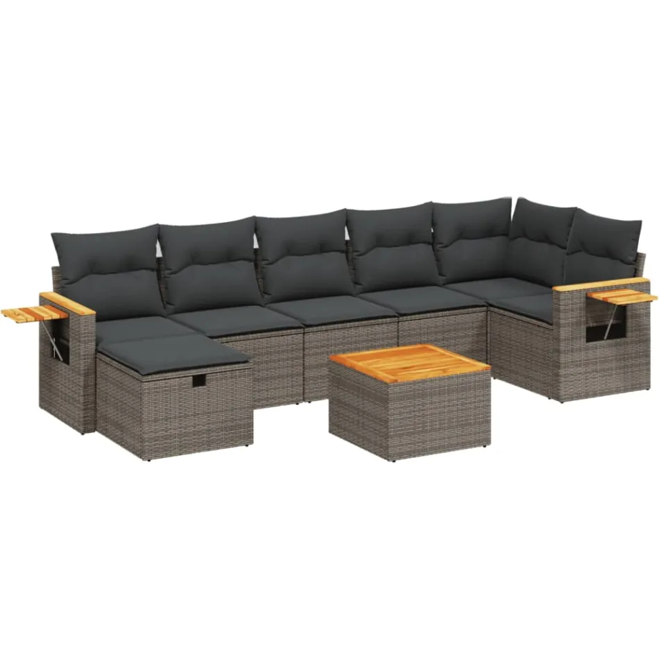 vidaXL 8-delige Loungeset met kussens poly rattan grijs