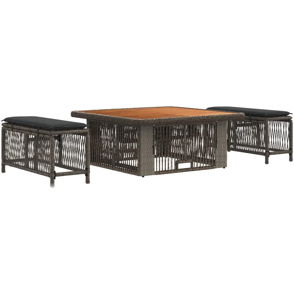 vidaXL Tuin eettafelset 3 st 2-zits Grijs en Donkergrijs poly rattan